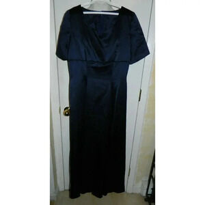 VTG 1980-90's MARLENE'S Bridal Navy Blue Sateen Polyester Bridal Party Dress 8